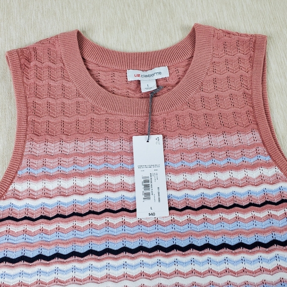 Liz Claiborne Womens Crew Neck Stripe Sleeveless Knit Tank Top Blue White casual - Picture 5 of 8